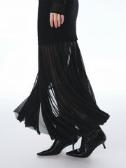 Women's Wool Blend Knit Dress with Mesh Panels