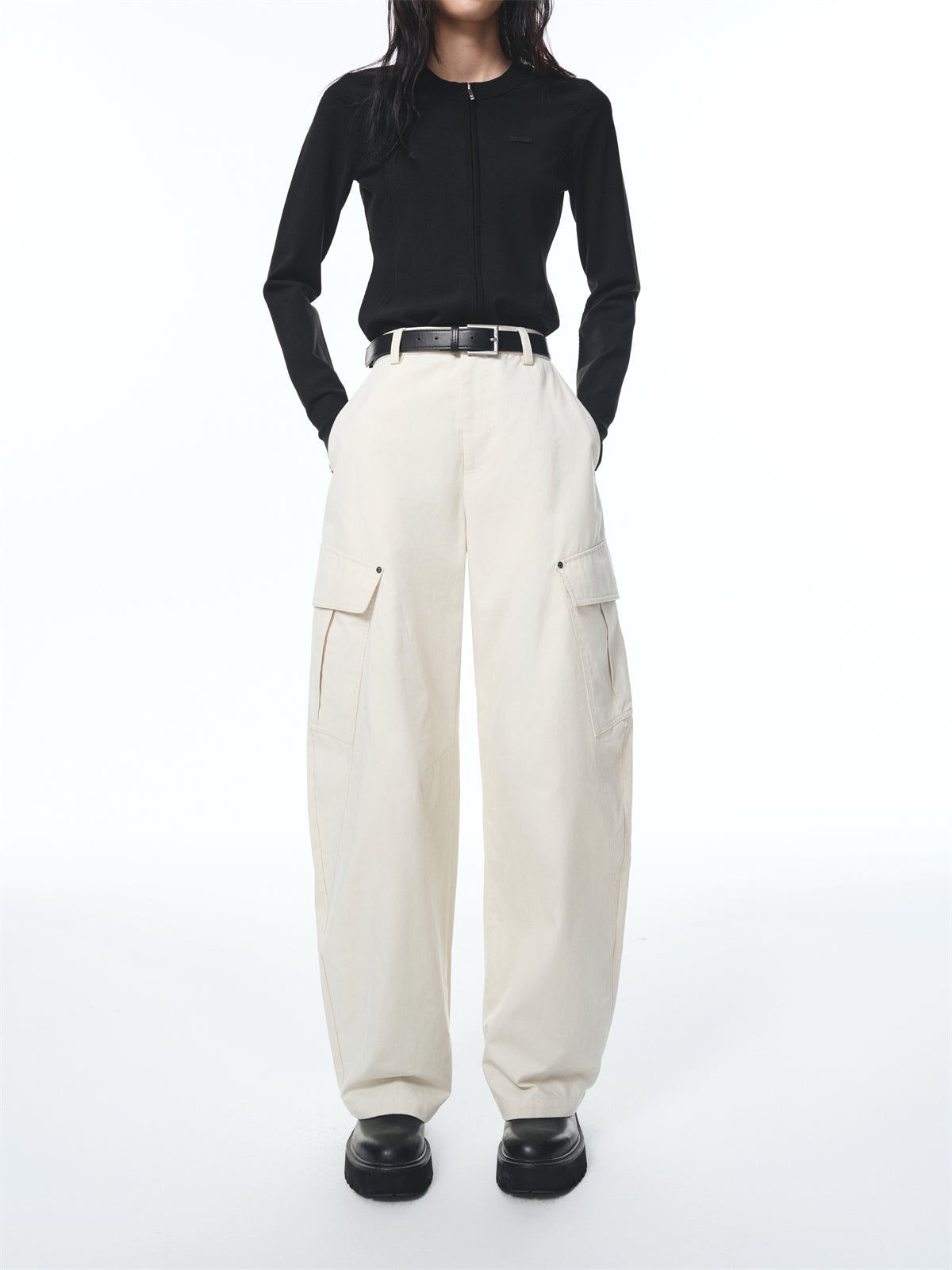 Women's High-Waisted Barrel-Leg Utility Pants