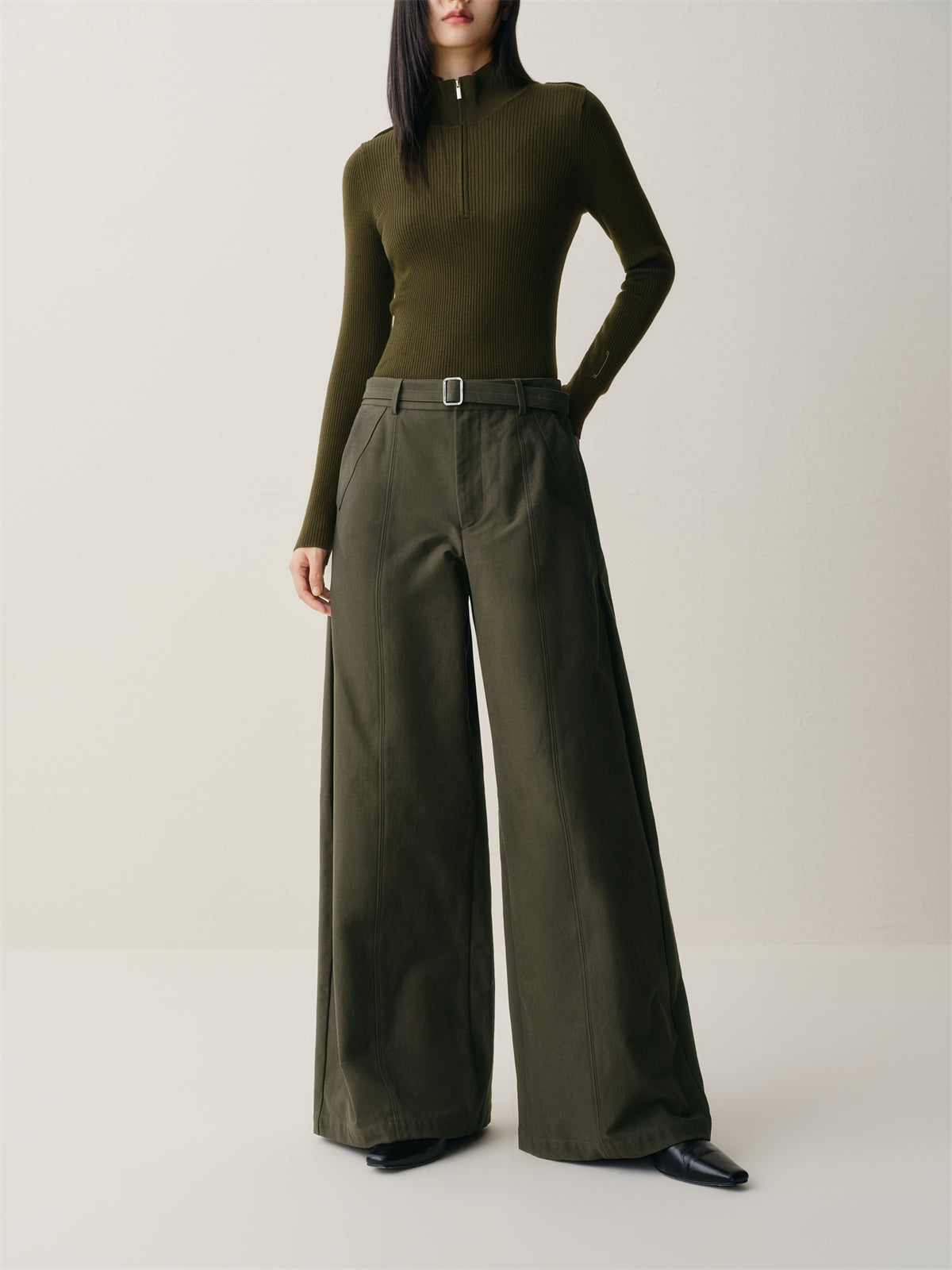 Women's Wide-Leg Pants with Detachable Belt