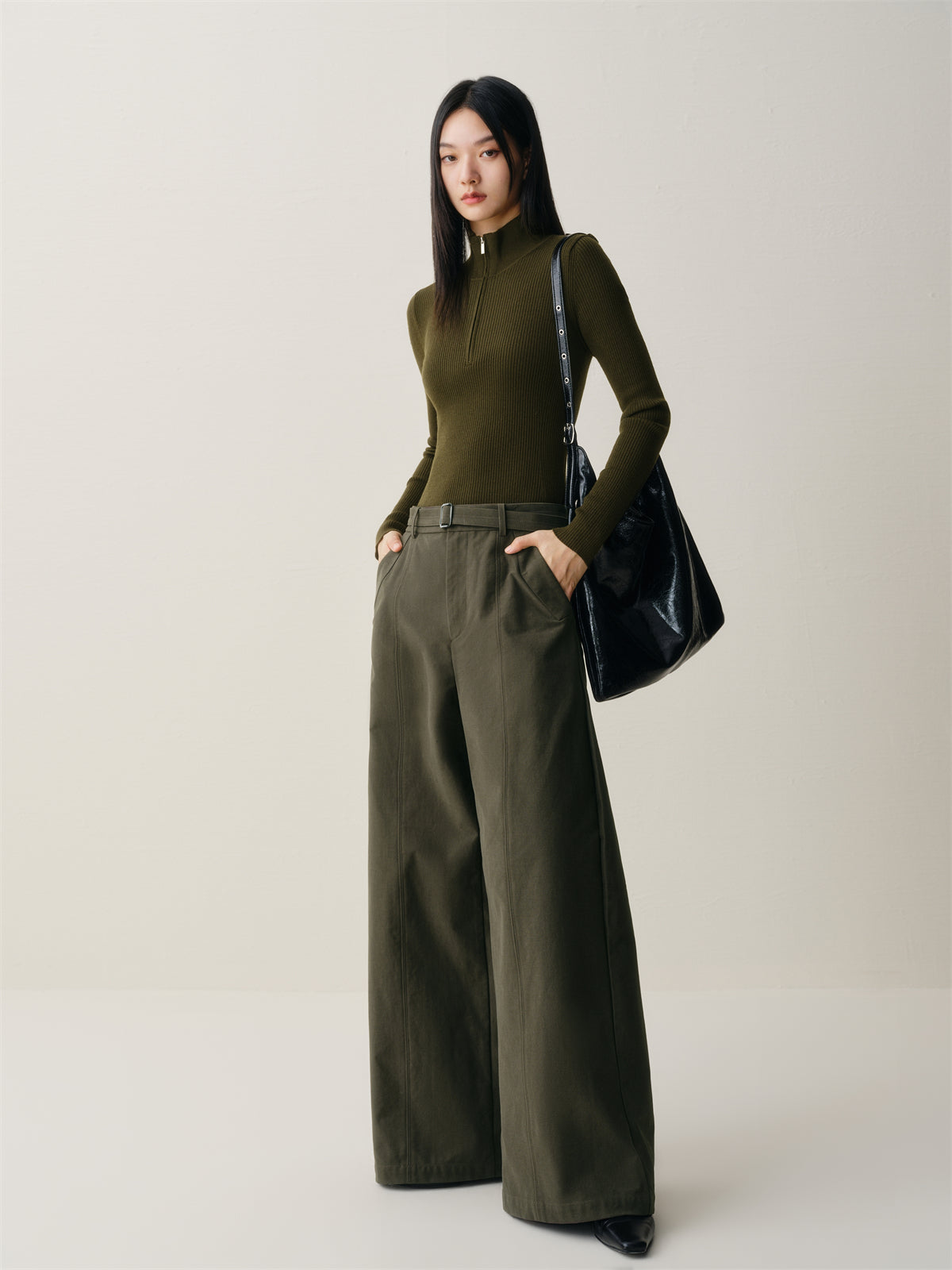 Women's Wide-Leg Pants with Detachable Belt