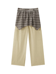 Women's Utility-Style Detachable Plaid Chestnut Curved-Leg Pants