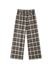 Women's Casual Plaid Wide-Leg Elastic-Waist Pants