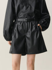 Women's High-Waist Fleece-Lined PU Shorts