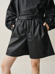 Women's High-Waist Fleece-Lined PU Shorts