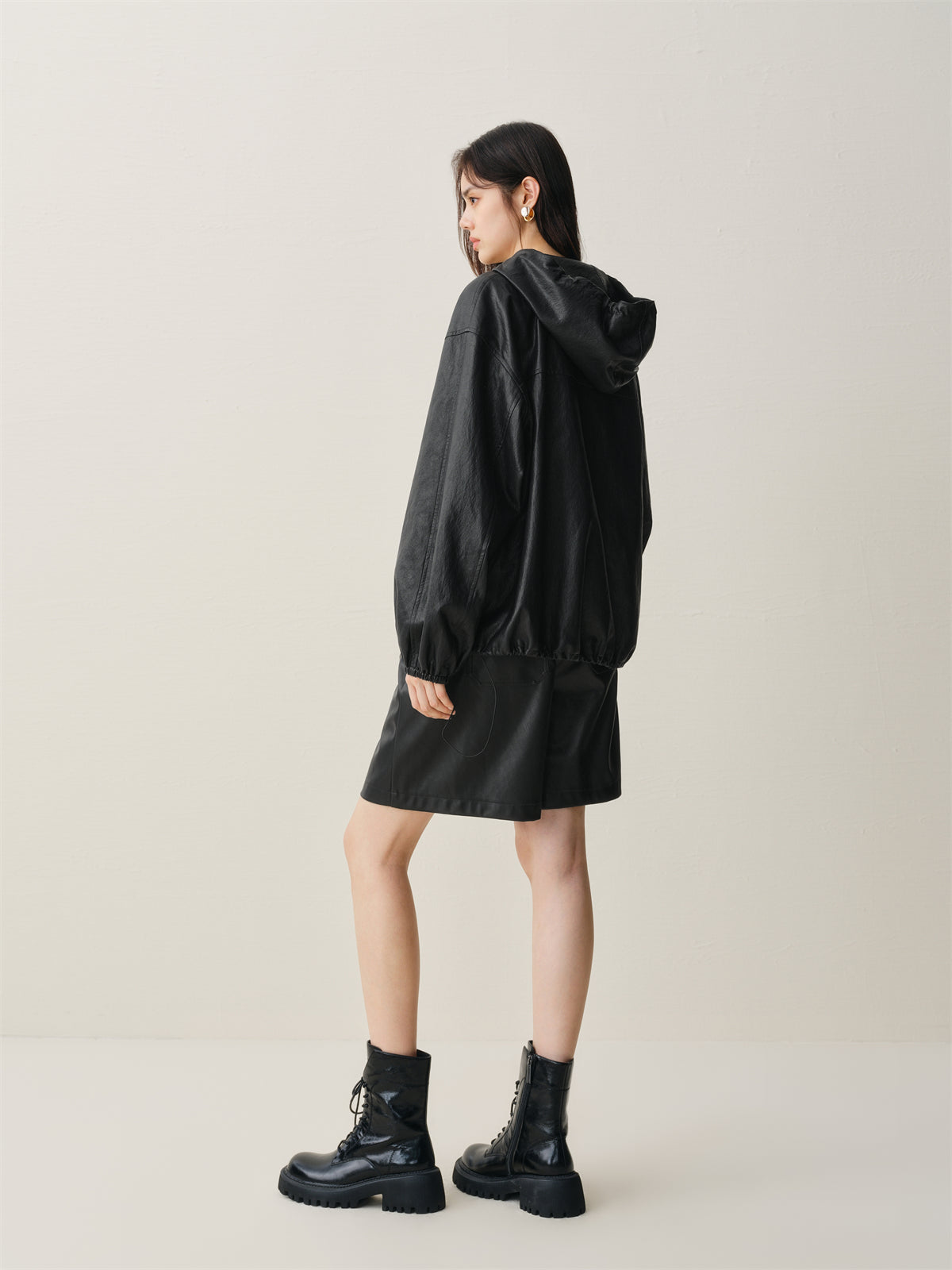 Women's High-Waist Fleece-Lined PU Shorts
