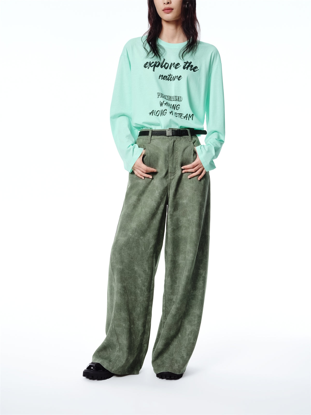 Women's Forest Green High-Waisted Tencel Denim Jeans