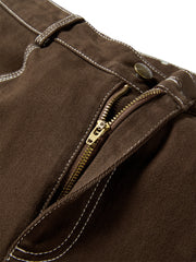 Women's Contrast-Stitched Straight-Leg Denim Shorts