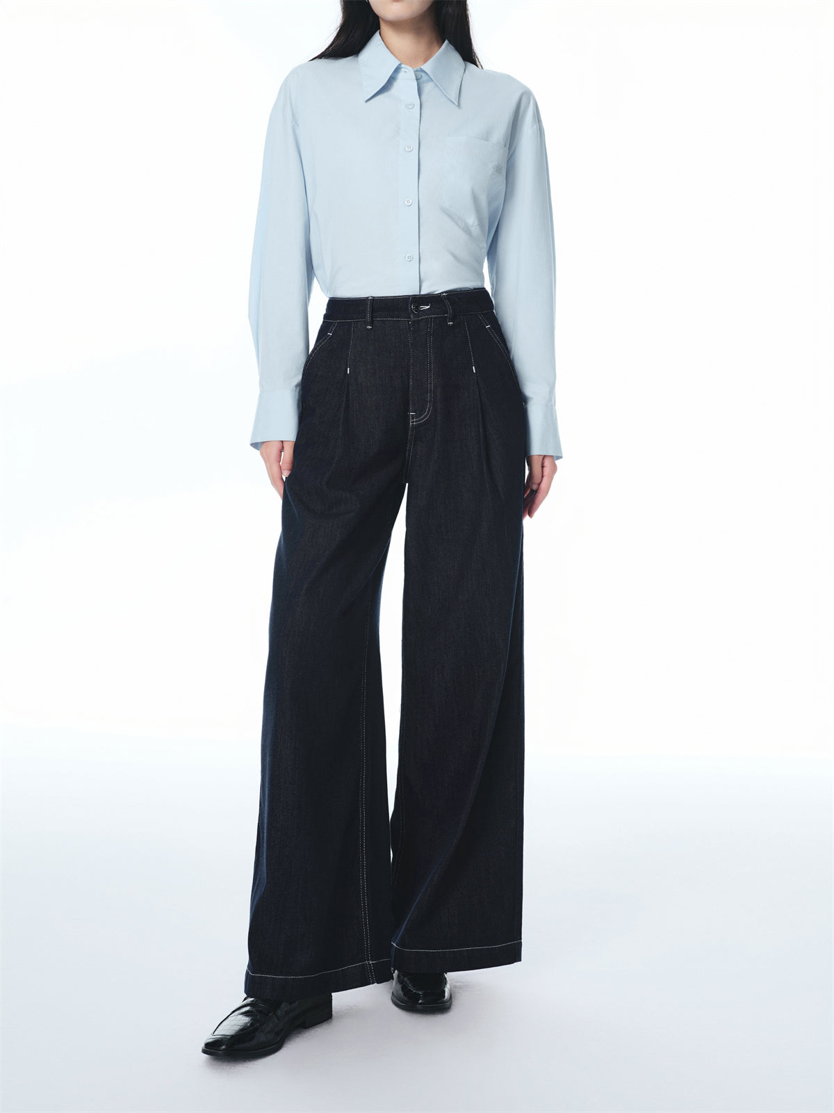 Women's Contrast-Stitched Wide-Leg Jeans