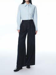 Women's Contrast-Stitched Wide-Leg Jeans