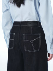 Women's Contrast-Stitched Wide-Leg Jeans