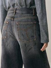 Women's High-Waist Ombre Splatter Wide-Leg Jeans