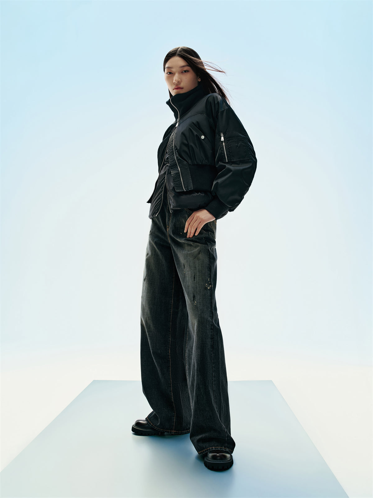 Women's High-Waist Ombre Splatter Wide-Leg Jeans