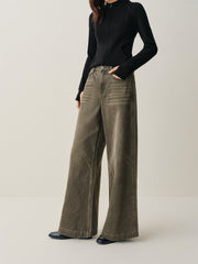 Women's Distressed Wide-Leg Jeans with Whiskering