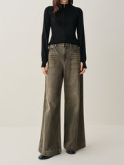 Women's Distressed Wide-Leg Jeans with Whiskering