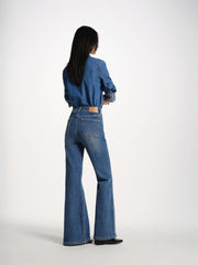 Women's Vintage Washed High-Waist Flared Jeans