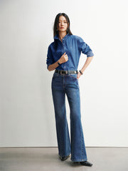 Women's Vintage Washed High-Waist Flared Jeans