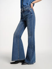 Women's Vintage Washed High-Waist Flared Jeans