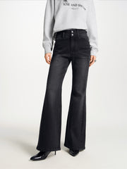 Women's Vintage Washed High-Waist Flared Jeans