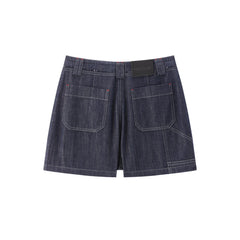 Women's linen A-line wide-leg denim mini skirt