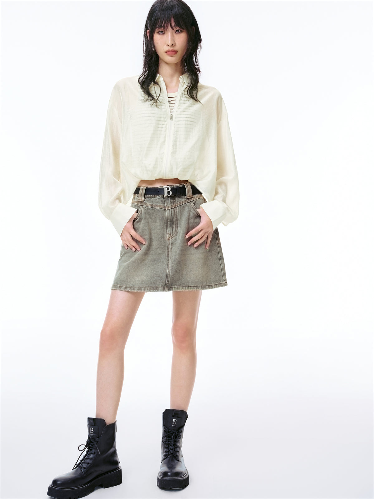 Women's Washed A-Line Denim Skirt