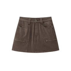 Women's casual high-waist A-line denim mini skirt