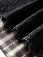 Women's A-Line Denim Skirt with Plaid Patchwork