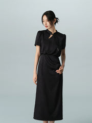 Women's  Chinese-Style Satin Jacquard Midi Dress