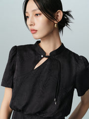 Women's  Chinese-Style Satin Jacquard Midi Dress