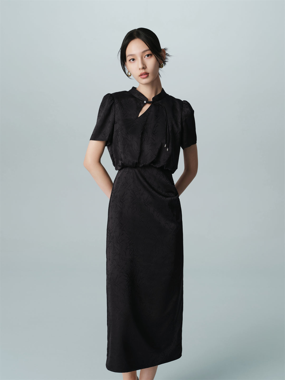 Women's  Chinese-Style Satin Jacquard Midi Dress