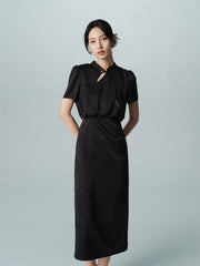Women's  Chinese-Style Satin Jacquard Midi Dress