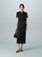 Women's  Chinese-Style Satin Jacquard Midi Dress