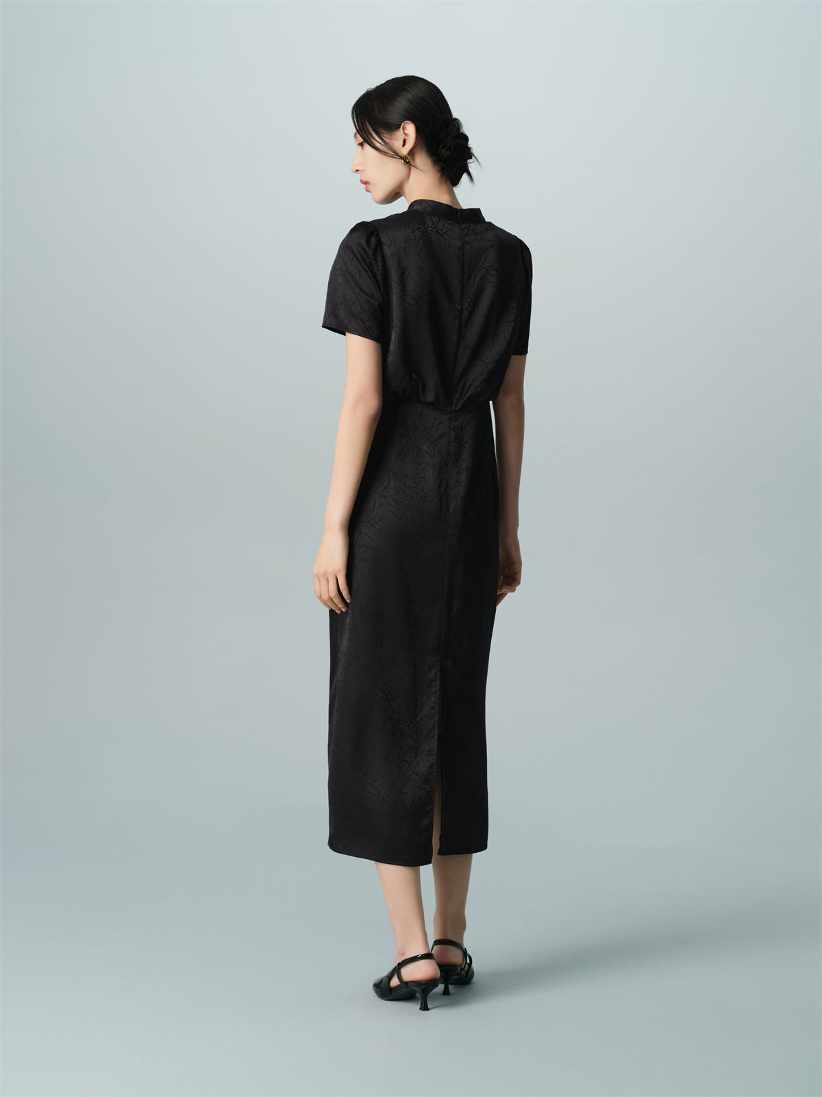 Women's  Chinese-Style Satin Jacquard Midi Dress