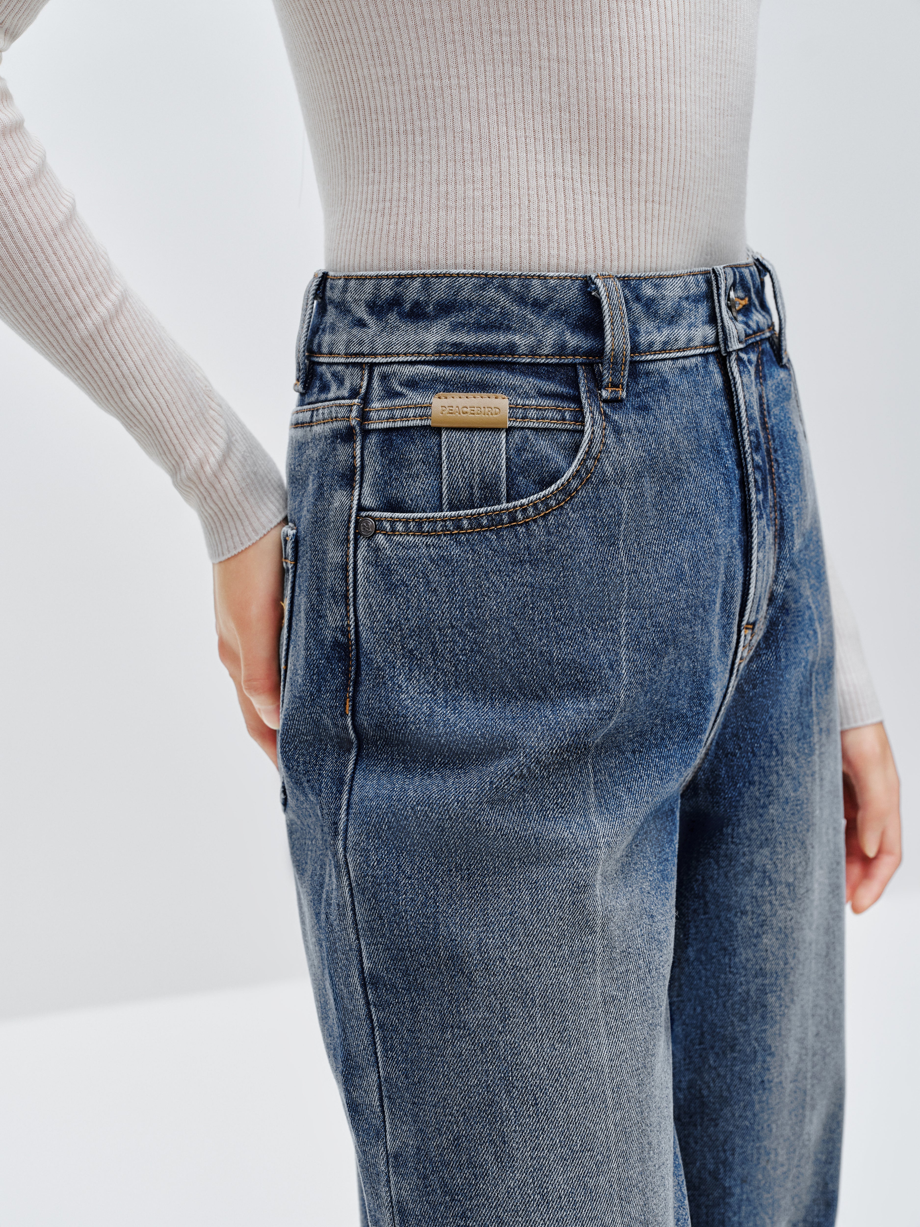 Women's Blue Bleached High Waist Straight Jeans