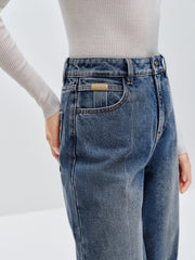 Women's Bleached High Waist Straight Jeans