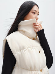 Women's Pleated Waist Vest Style Puffer Jacket