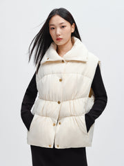 Women's Pleated Waist Vest Style Puffer Jacket