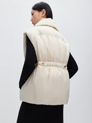 Women's Pleated Waist Vest Style Puffer Jacket