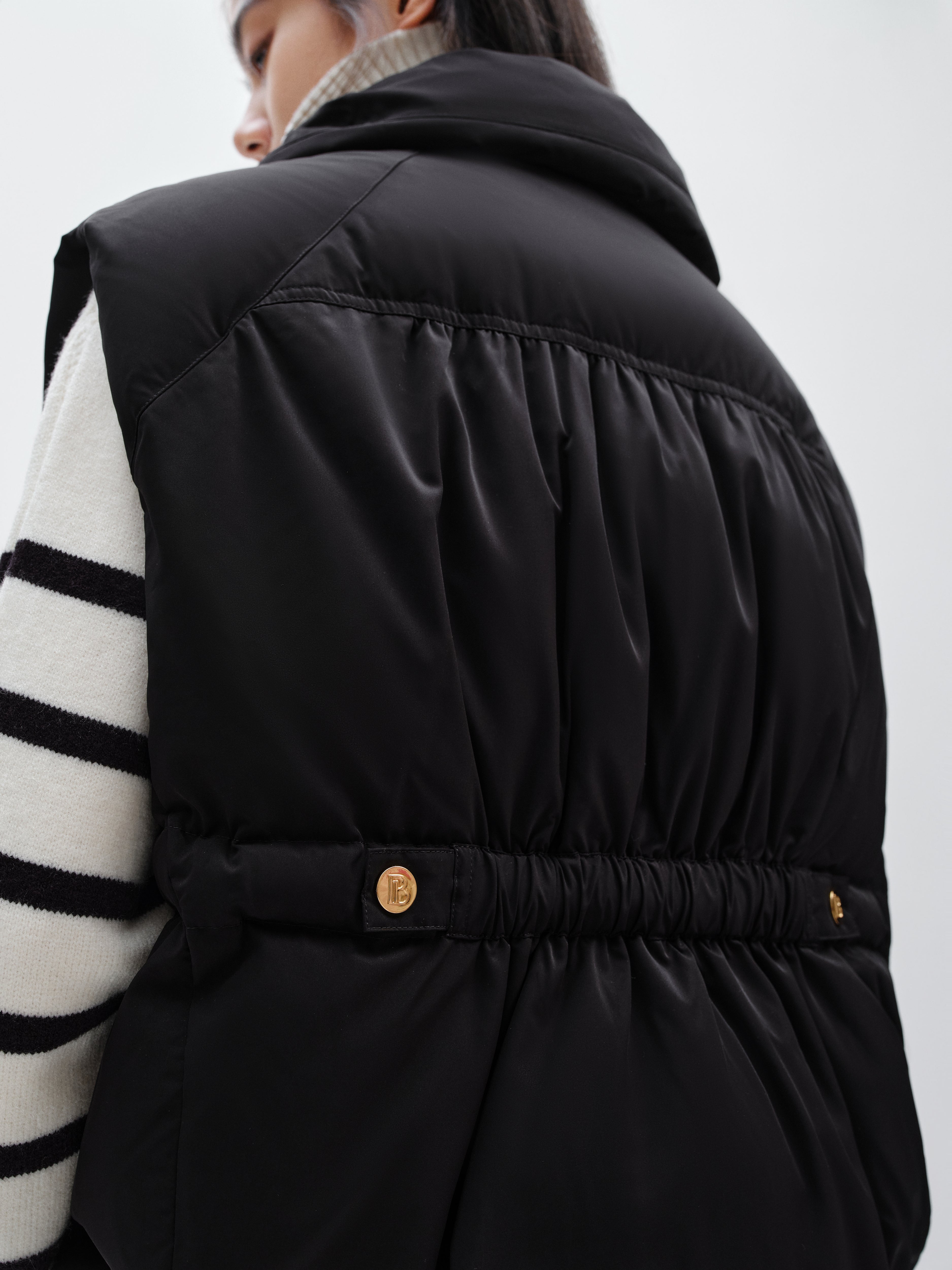 Women's Pleated Waist Vest Style Puffer Jacket