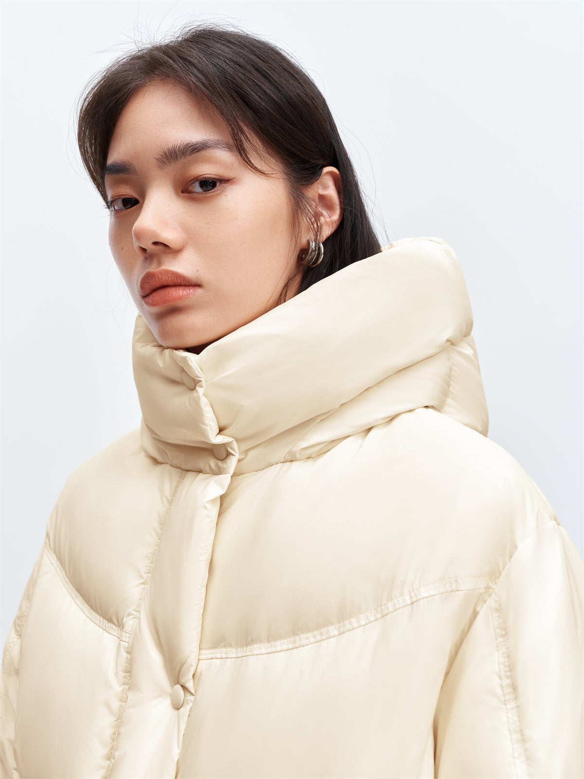 Women's Beige Quilted Hooded Puffer Jacket