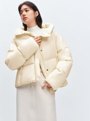 Women's Beige Quilted Hooded Puffer Jacket