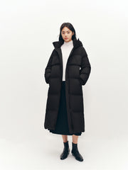 Women's Black Hooded Extra Long Warm Puffer Jacket