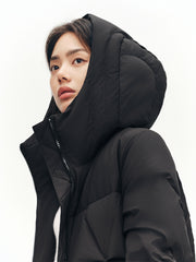 Women's Black Hooded Extra Long Warm Puffer Jacket