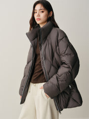 Women's Extra-Long Puffer Coat with Cable-Knit Shawl