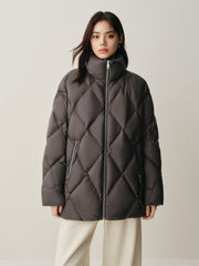 Women's Extra-Long Puffer Coat with Cable-Knit Shawl
