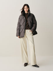 Women's Extra-Long Puffer Coat with Cable-Knit Shawl