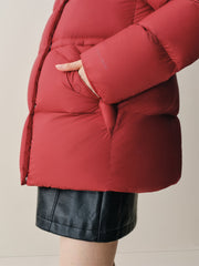 Women's Red Drawstring-Waist Down Jacket