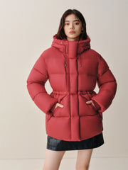 Women's Red Drawstring-Waist Down Jacket