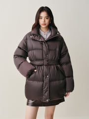 Women's Glossy Belted Thermal Down Jacket