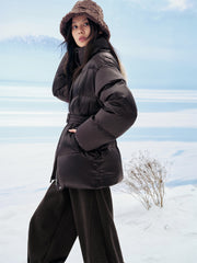 Women's Glossy Belted Thermal Down Jacket
