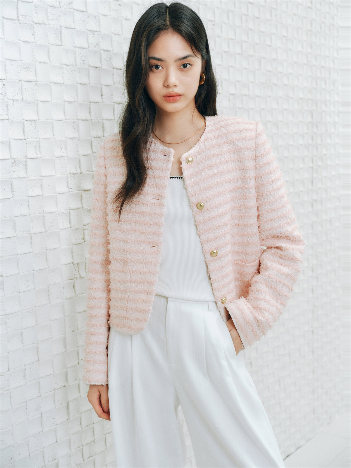 Women's Pink Tassel Tweed Jacket